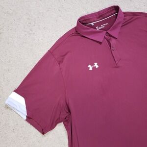 Under Armour Shirt Mens XXL Crimson Red Gray Trophy Polo Golf Tennis Casual Walk
